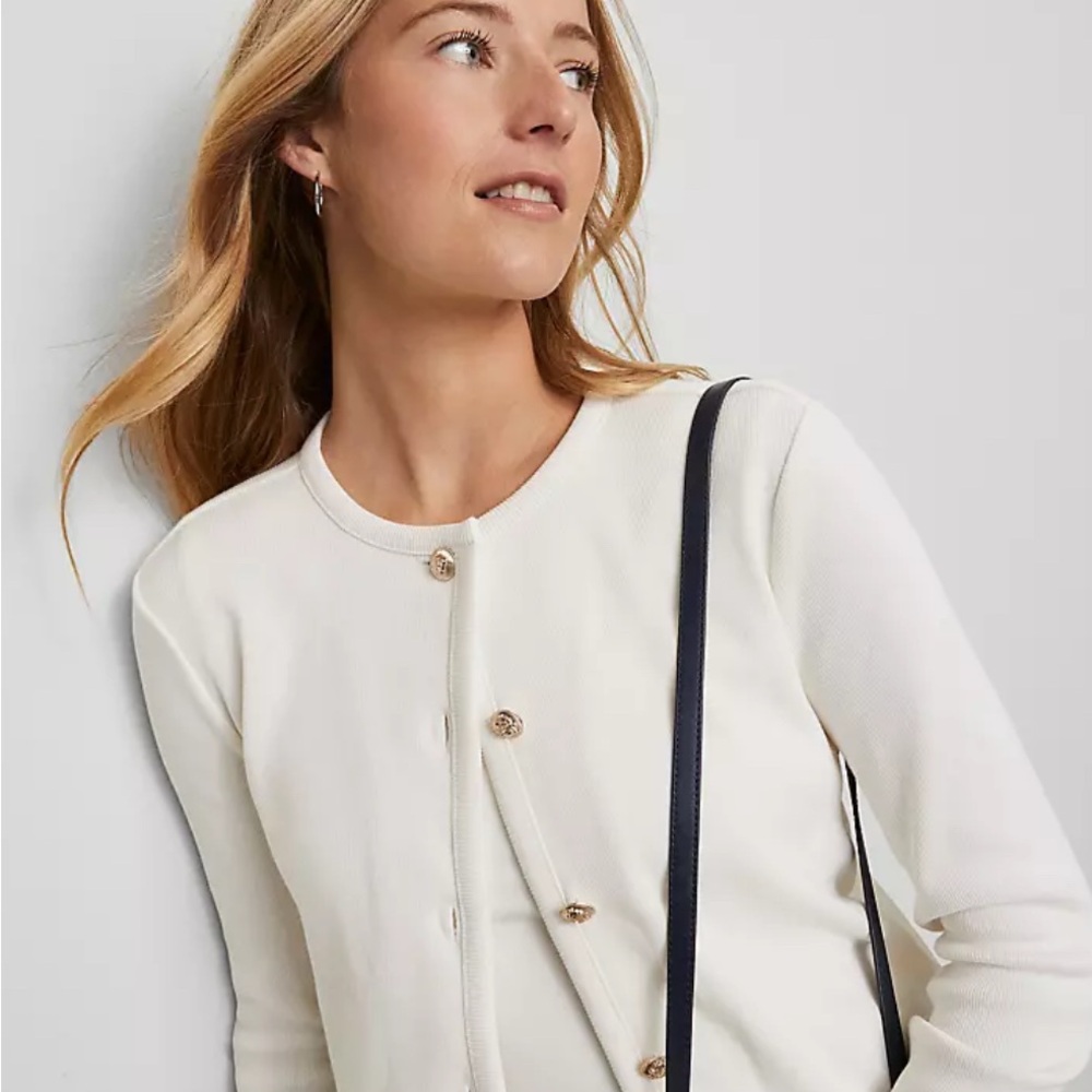 Ann Taylor Weekend Collection Knit Cream Button-Up Cardigan
